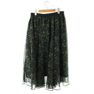 23区 vingt-trois 23AW 【洗える】ボタニカルプリント フレア スカート 44 カーキ ブラック