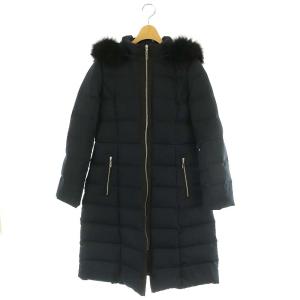 24AW フォックスファーフーディーロングダウンコート 36 紺 /MI OS
