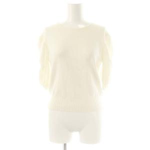 24AW ギャザースリーブニットプルオーバー カットソー 五分袖 38 オフホワイト /DO OS