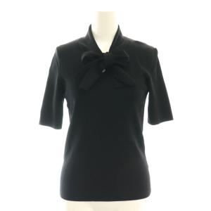 24AW 半袖ボウタイニットプルオーバー カットソー 36 黒 ブラック /AT OS