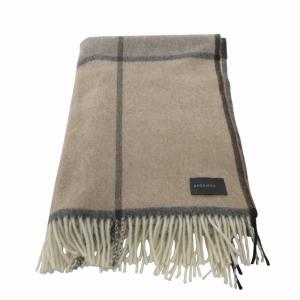 美品 マフラー 大判ストール チェック フリンジ 茶 ブラウン /FF