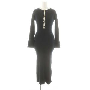 24AW デザインフロントボタンニットワンピース マキシ ロング 長袖 F 紺 ネイビー /AT OS