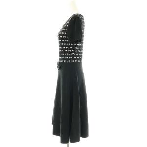 M'S GRACY リボン柄半袖ニットワンピース 膝丈 38 ブラック オフホワイト /DO OS