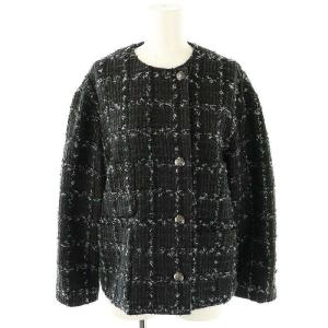 23AW MISTY TWEED NICOLE ジャケット ノーカラー ツイード 総裏地 38 ブラック