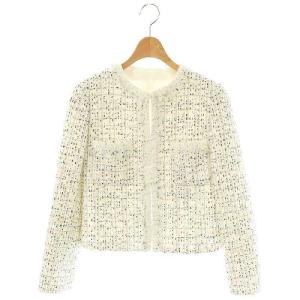 ツイードノーカラージャケット 総裏地 フリンジ 36 オフホワイト マルチカラー /DO OS