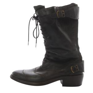 13ホールレースアップ ミドルブーツ ショート レザー 38 24.5cm 黒 ブラック /SR31 SH