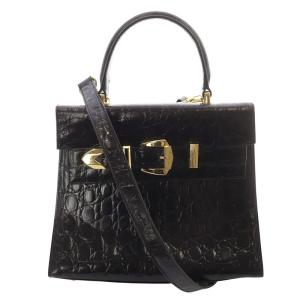 Gianni Versace ブラックレザーショルダーバッグ値下げ中☆ GIANNI VERSACE 中古 ヴェルサーチ 斜め掛け ショルダーバッグ