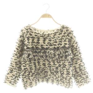 ツイーディーニットトップス セーター ウール 36 黒 アイボリー /MI OS