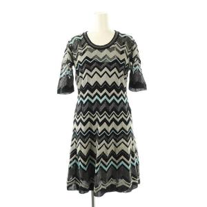ラメ 柄 半袖 ニットワンピース シアー 40 黒 水色 シルバー色 /CX OS