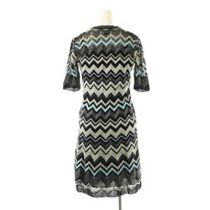 M MISSONI ラメ 柄 半袖 ニットワンピース シアー 40 黒 水色 シルバー色 /CX OS