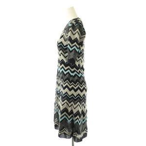 M MISSONI ラメ 柄 半袖 ニットワンピース シアー 40 黒 水色 シルバー色 /CX OS