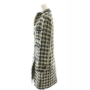 ROCHAS ニットツイード ロングコート 38 オフホワイト ブラック /SS OS