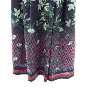 GRACE CONTINENTAL 総柄 ロング タックスカート フレア ロング 36 ネイビー /HK OS