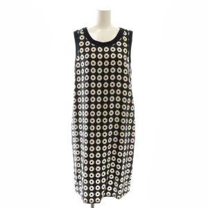 ノースリーブ ワンピース 膝丈 フレア シルク 総柄 ２ ブラウン ブラック アイボリー マルチカラー