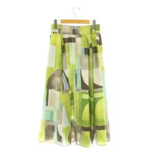 UNTITLED アートブロッキングプリント タックスカート フレア マキシ ロング 2 緑 グリーン /AT OS
