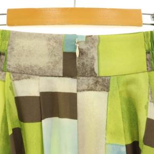 UNTITLED アートブロッキングプリント タックスカート フレア マキシ ロング 2 緑 グリーン /AT OS