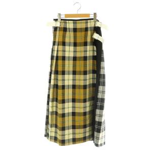 ユナイテッドアローズ別注 チェック ラップスカート プリーツ ウール I42 茶 マルチカラー /MI