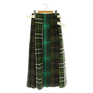 トゥモローランド別注 パッチワーク チェック ラップスカート プリーツ ウール I42 緑 マルチカラー