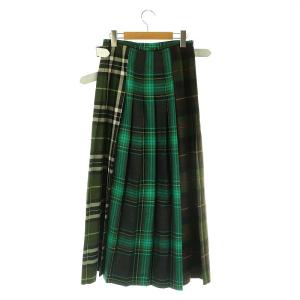 O'NEIL OF DUBLIN トゥモローランド別注 パッチワーク チェック ラップスカート プリーツ ウール I42 緑 マルチカラー