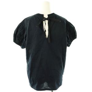 PRADA パフスリーブ バックリボン 半袖 Tシャツ カットソー S 紺 /MI OS
