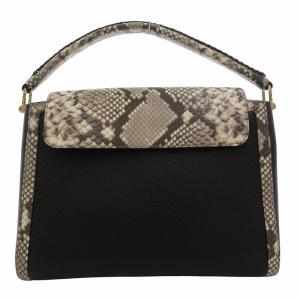 ハンドバッグ ショルダー 2WAY パイソンレザー ロゴ 白 ホワイト 黒 ブラック /FF