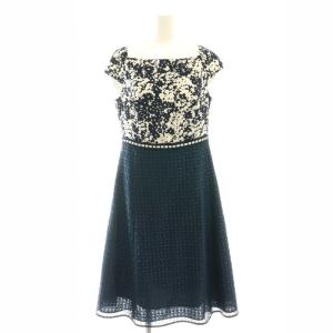 LAGOONドレス ワンピース ひざ丈 フレンチスリーブ 2 白 ホワイト 紺 ネイビー /AT OS