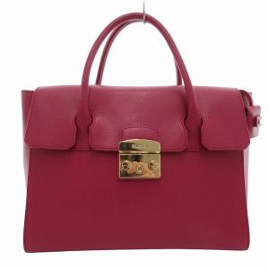 サッチェル トートバッグ 手提げ ロゴ金具 レザー ピンク /FF