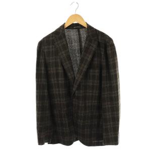 シルク混ウールテーラードジャケット ブレザー チェック 50 茶 ブラウン /AT OS