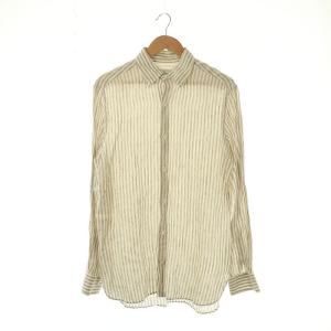 リネンBDシャツ ストライプ 長袖 41/16 グレー ホワイト /HK OS SH