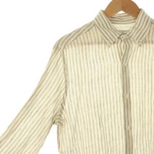 GUY ROVER リネンBDシャツ ストライプ 長袖 41/16 グレー ホワイト /HK OS SH