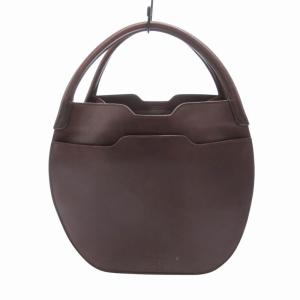 トートバッグ ハンド ロゴ 型押し レザー 茶 ブラウン /HO