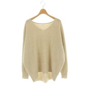 ヘアリーウール片畦Vネックニット セーター F ベージュ /MI OS