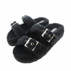 タグ付き 2ストラップ ボアサンダル シューズ 6 23.0cm 黒 ブラック /HO