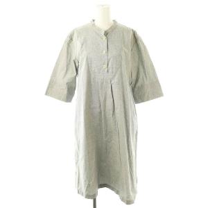 コットンバンドカラー半袖ワンピース ひざ丈 2 グレー /DF OS