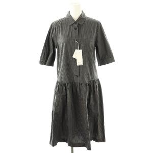 コットンチェックシャツワンピース ロング 半袖 1 グレー ブラック /HK OS