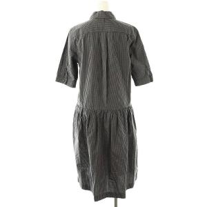 MARGARET HOWELL コットンチェックシャツワンピース ロング 半袖 1 グレー ブラック /HK OS