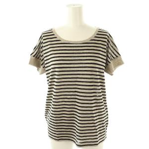 LINEN STRIPE JERSEY トップス ニット カットソー ボーダー フレンチスリーブ 2 グレージュ