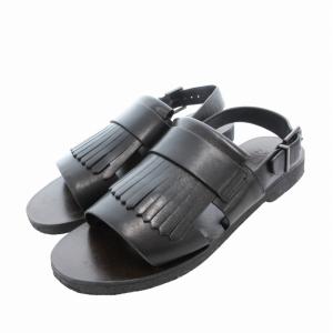 アイデア idea フリンジモチーフバックストラップフラットサンダル シューズ レザー 23.5cm 黒