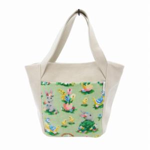 ハッピーイースター ミニ トートバッグ 切替 総柄 ベージュ /HO