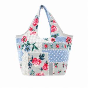 FEILER ミニ ハンドバッグ フラワーパッチワーク 花柄 水色 ライトブルー グレー /HO