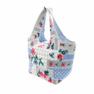 FEILER ミニ ハンドバッグ フラワーパッチワーク 花柄 水色 ライトブルー グレー /HO