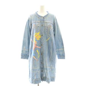 40・20裏毛ptデニム風ワンピース ルームウェア ナイトウェア L ライトブルー /DF OS