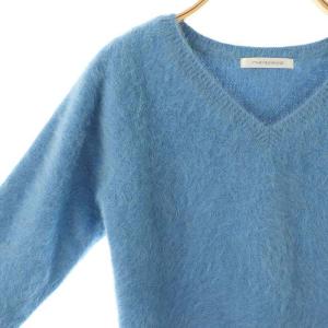 PINKY&DIANNE フォックスカシミアプルオーバー ニット セーター Vネック 38 青 /MI OS