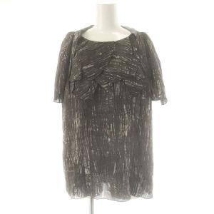 フリルブラウス 半袖 総柄 40 ダークグレー オフホワイト /DO OS