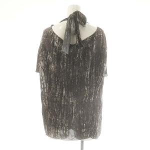 MARNI フリルブラウス 半袖 総柄 40 ダークグレー オフホワイト /DO OS