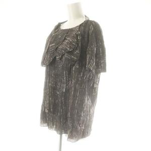 MARNI フリルブラウス 半袖 総柄 40 ダークグレー オフホワイト /DO OS