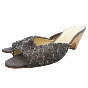 イントレチャートインディゴミュール ヒールサンダル 編み込み 35 紺 ネイビー /GV