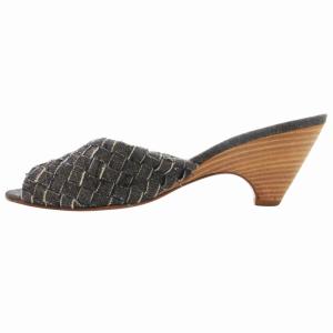 BOTTEGA VENETA イントレチャートインディゴミュール ヒールサンダル 編み込み 35 紺 ネイビー /GV