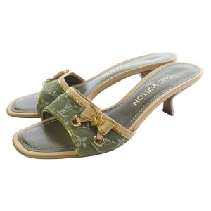 ロゴ リボン サンダル ミュール 35.5 カーキ 緑 /SR29