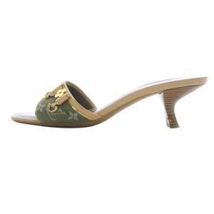 LOUIS VUITTON ロゴ リボン サンダル ミュール 35.5 カーキ 緑 /SR29